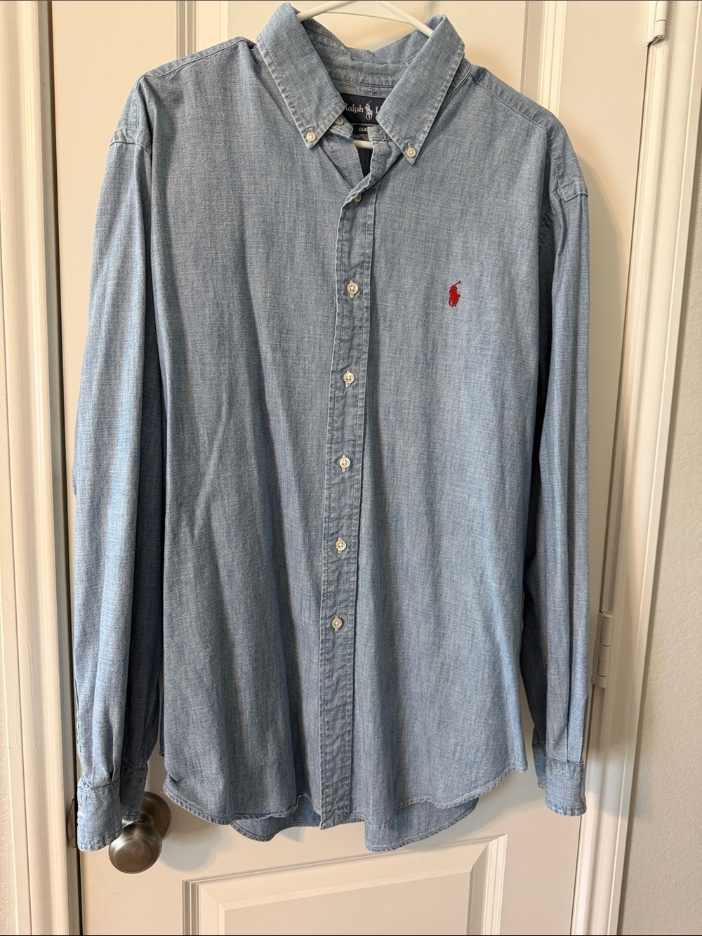 Polo by Ralph Lauren Light Blue Denim Button-Down with Red Pony